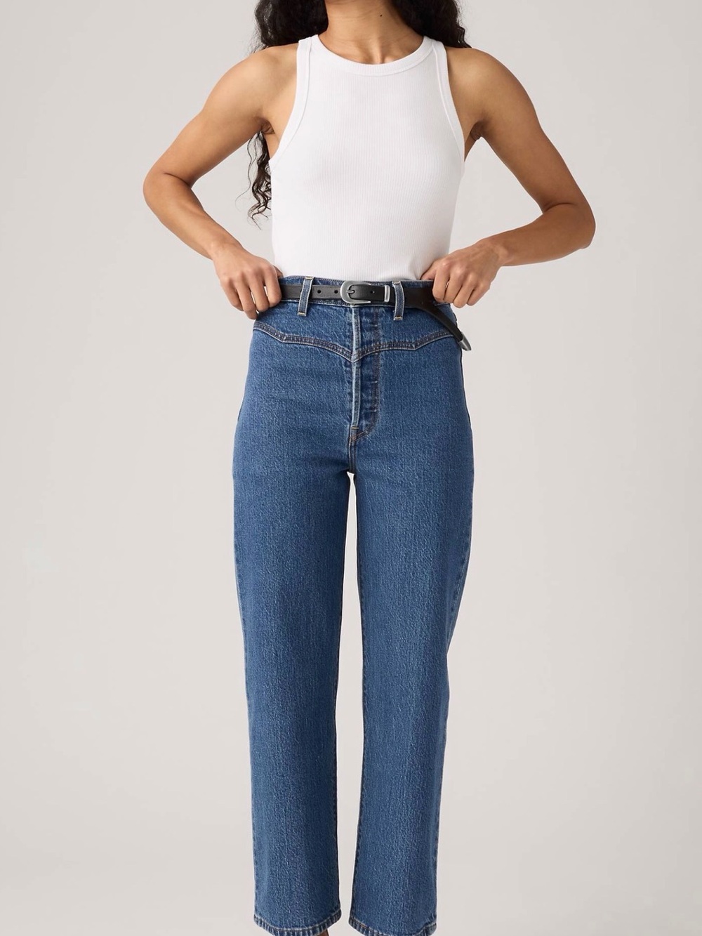 Levi's Ribcage Western Yoke High Rise Straight Ankle Jeans Sz 25 Dark Wash